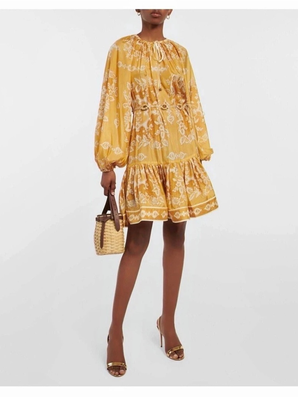 Zimmermann Raye Floral Linen and Silk Minidress Yellow & White